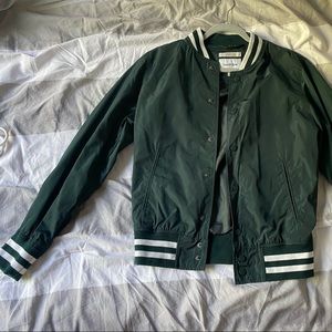 Unisex S Green Bomber Jacket with Stripes